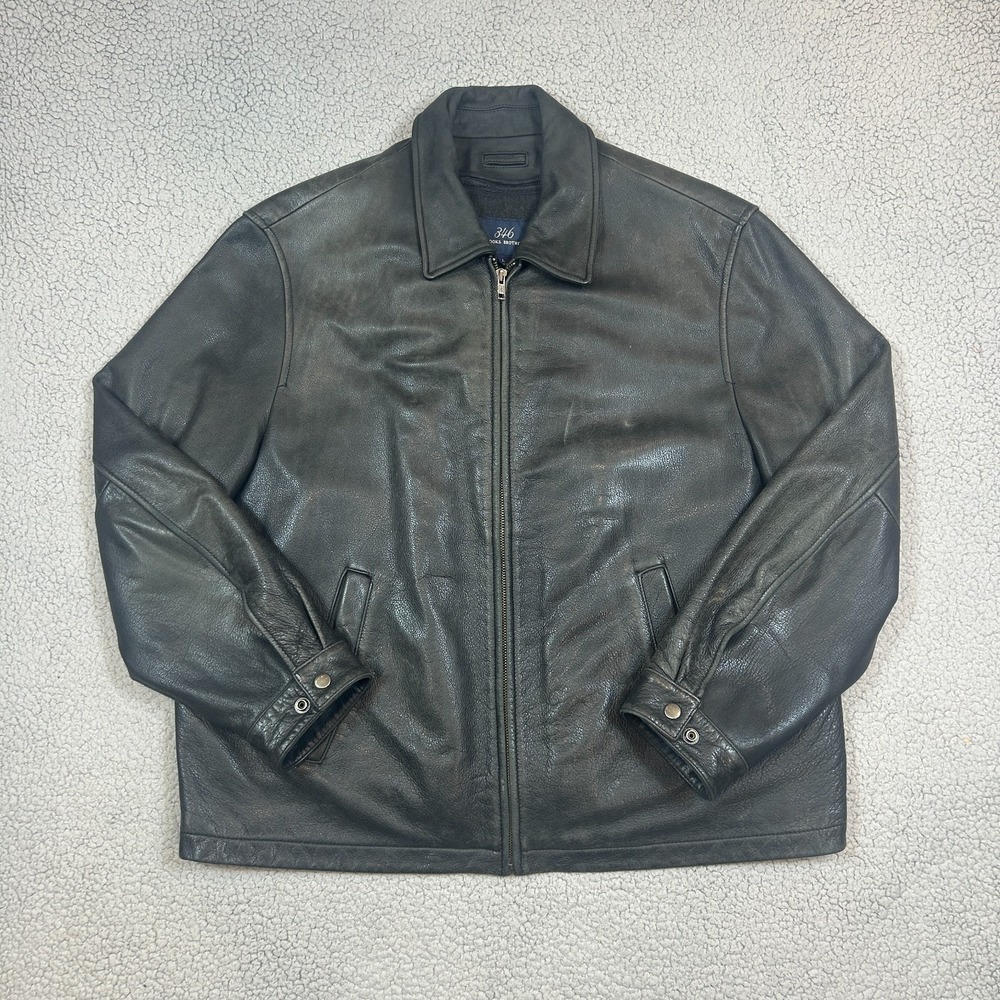 Brooks Brothers 346 Leather‎ Jacket Mens Large Black Wool Lined Detachable Vest